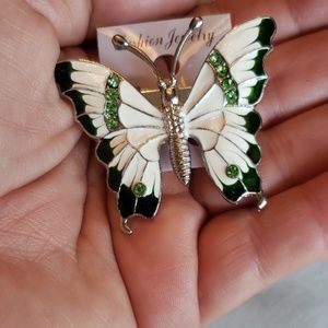 Green & White Butterfly Brooch